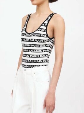 Balmain Black & White Logo Bodysuit